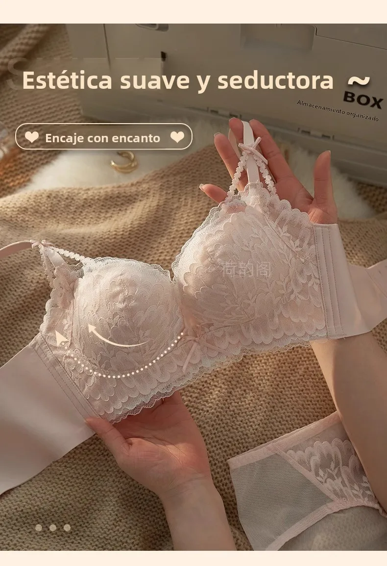 Conjunto de sujetador de encaje ajustable para mujer, con efecto push-up para pecho pequeño, sin aros, antideslizante, sexy, ... Conjunto de sujetador de encaje ajustable para mujer, con efecto push-up para pecho pequeño, sin aros, antideslizante, sexy, ...