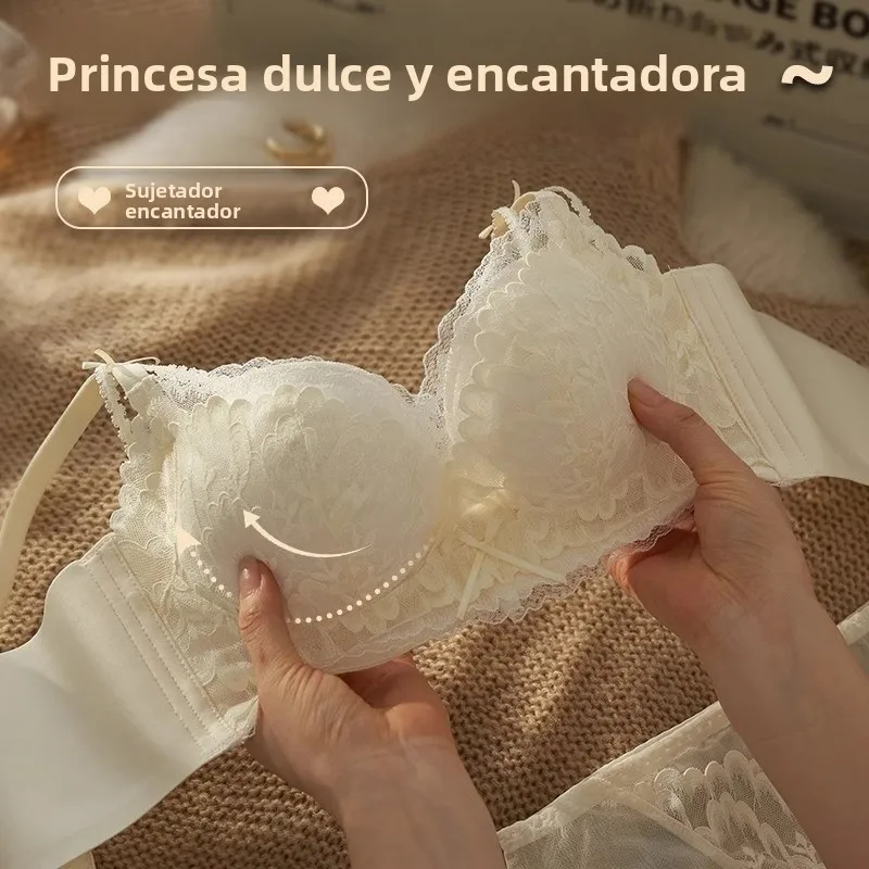 126720-nnml0g.jpg Conjunto de sujetador de encaje ajustable para mujer, con efecto push-up para pecho pequeño, sin aros, antideslizante, sexy, ... - Imagen 1