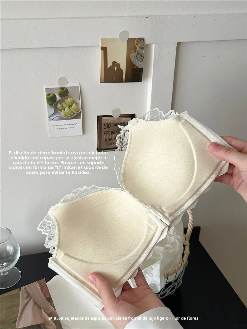 Sujetador de encaje sexy para mujer, estilo chaleco, con espalda cruzada, engrosado y fruncido, talla grande, que previene la... Sujetador de encaje sexy para mujer, estilo chaleco, con espalda cruzada, engrosado y fruncido, talla grande, que previene la...