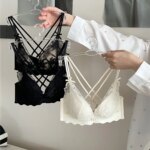 Sujetador de encaje sexy para mujer, estilo chaleco, con espalda cruzada, engrosado y fruncido, talla grande, que previene la...