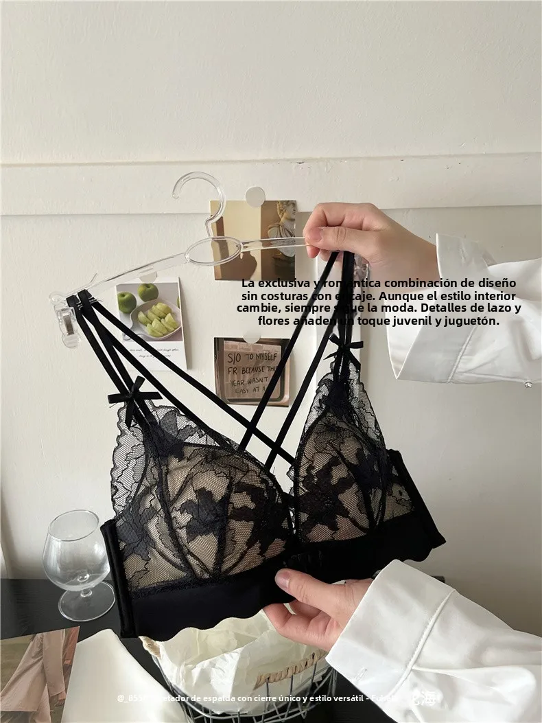 Sujetador de encaje sexy para mujer, estilo chaleco, con espalda cruzada, engrosado y fruncido, talla grande, que previene la... Sujetador de encaje sexy para mujer, estilo chaleco, con espalda cruzada, engrosado y fruncido, talla grande, que previene la...