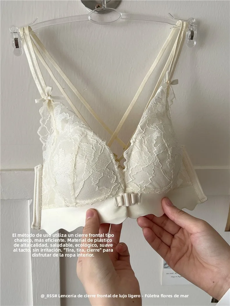 Sujetador de encaje sexy para mujer, estilo chaleco, con espalda cruzada, engrosado y fruncido, talla grande, que previene la... Sujetador de encaje sexy para mujer, estilo chaleco, con espalda cruzada, engrosado y fruncido, talla grande, que previene la...
