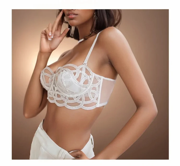 CINOON-Sujetador transparente francés de encaje para mujer, ropa interior Sexy de tentación, lencería ultrafina de realce, Bralette ahuecado