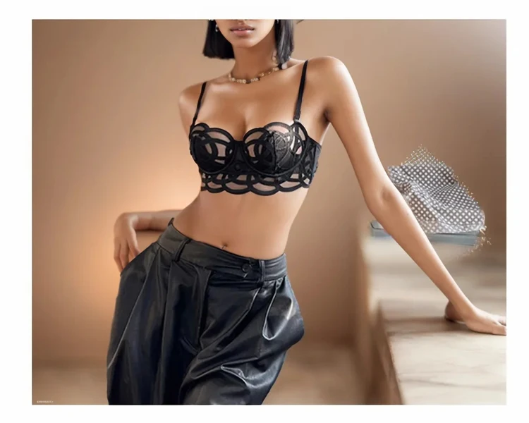 CINOON-Sujetador transparente francés de encaje para mujer, ropa interior Sexy de tentación, lencería ultrafina de realce, Bralette ahuecado