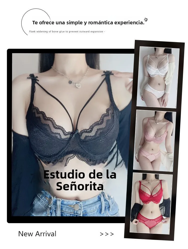 Conjunto de lencería sexy de encaje de talla grande, diseño transparente cruzado, sujetador ultrafino con efecto push-up para...