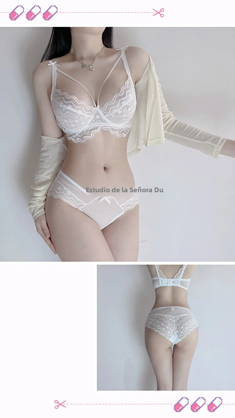 Conjunto de lencería sexy de encaje de talla grande, diseño transparente cruzado, sujetador ultrafino con efecto push-up para...