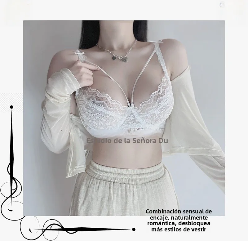 Conjunto de lencería sexy de encaje de talla grande, diseño transparente cruzado, sujetador ultrafino con efecto push-up para...