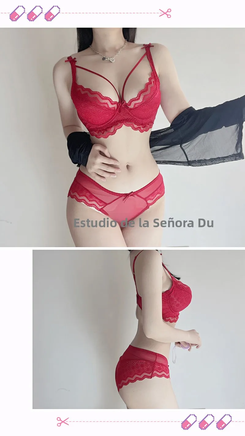 Conjunto de lencería sexy de encaje de talla grande, diseño transparente cruzado, sujetador ultrafino con efecto push-up para...