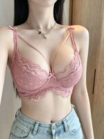 Conjunto de lencería sexy de encaje de talla grande, diseño transparente cruzado, sujetador ultrafino con efecto push-up para... - Imagen 5