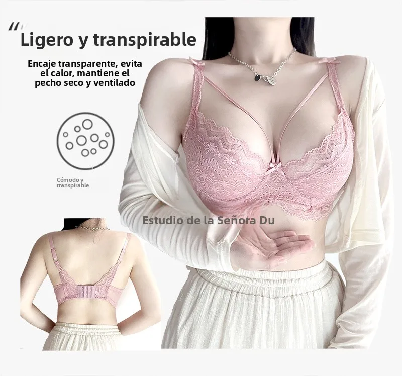 Conjunto de lencería sexy de encaje de talla grande, diseño transparente cruzado, sujetador ultrafino con efecto push-up para...