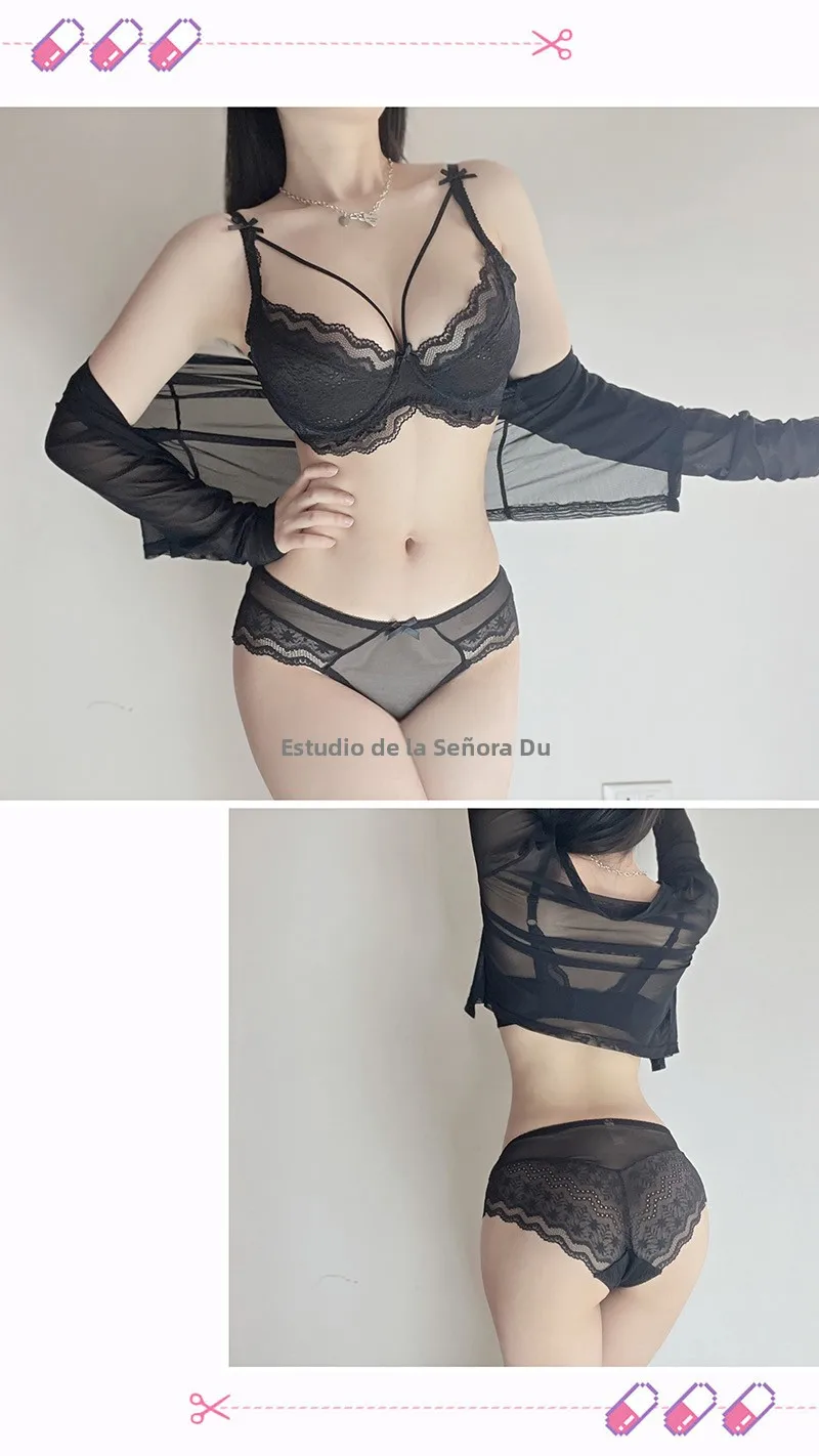 Conjunto de lencería sexy de encaje de talla grande, diseño transparente cruzado, sujetador ultrafino con efecto push-up para...
