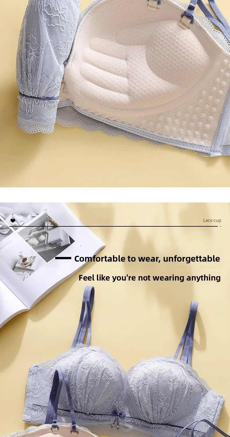 Sujetador de encaje KUCLUT sin aros, con realce, de tela de nailon cómoda para mujeres jóvenes, estilo Pure Desire, con efecto push-up y fruncido.