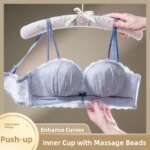 Sujetador de encaje KUCLUT sin aros, con realce, de tela de nailon cómoda para mujeres jóvenes, estilo Pure Desire, con efecto push-up y fruncido. - Imagen 2