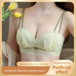 Sujetador de encaje KUCLUT sin aros, con realce, de tela de nailon cómoda para mujeres jóvenes, estilo Pure Desire, con efecto push-up y fruncido. - Imagen 3