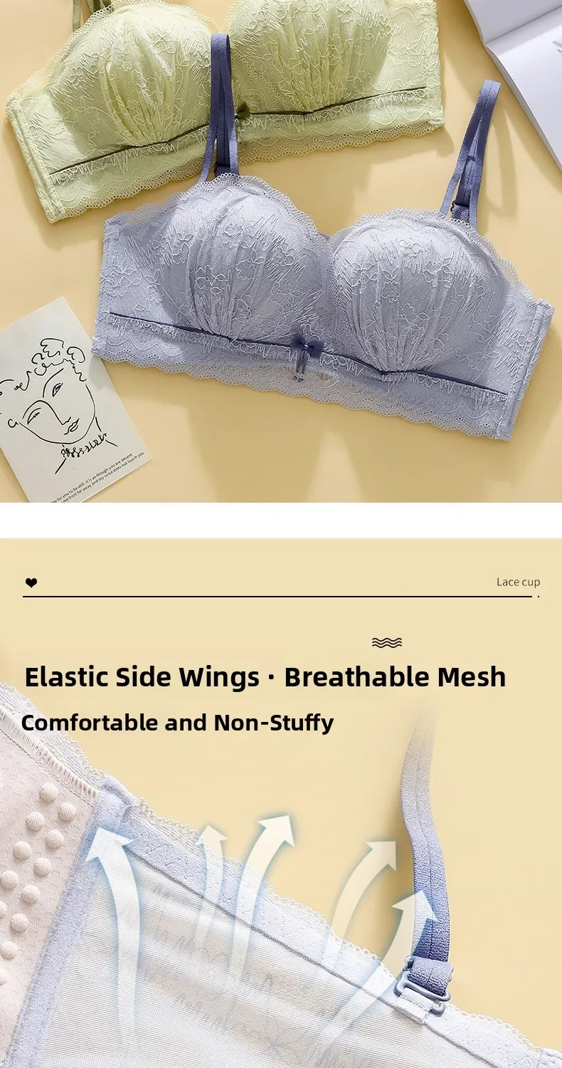 Sujetador de encaje KUCLUT sin aros, con realce, de tela de nailon cómoda para mujeres jóvenes, estilo Pure Desire, con efecto push-up y fruncido.