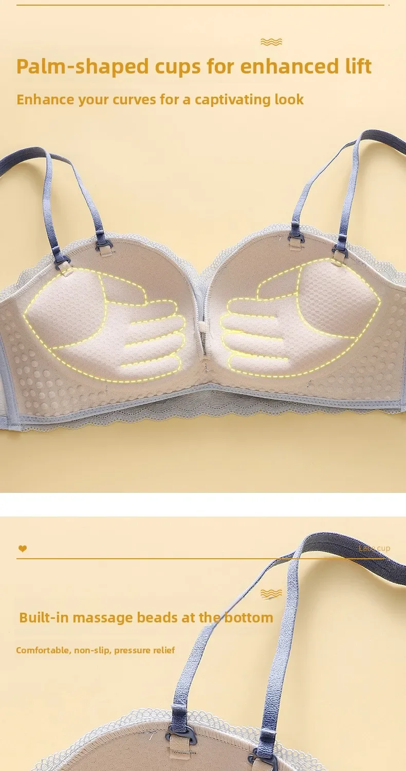 Sujetador de encaje KUCLUT sin aros, con realce, de tela de nailon cómoda para mujeres jóvenes, estilo Pure Desire, con efecto push-up y fruncido.