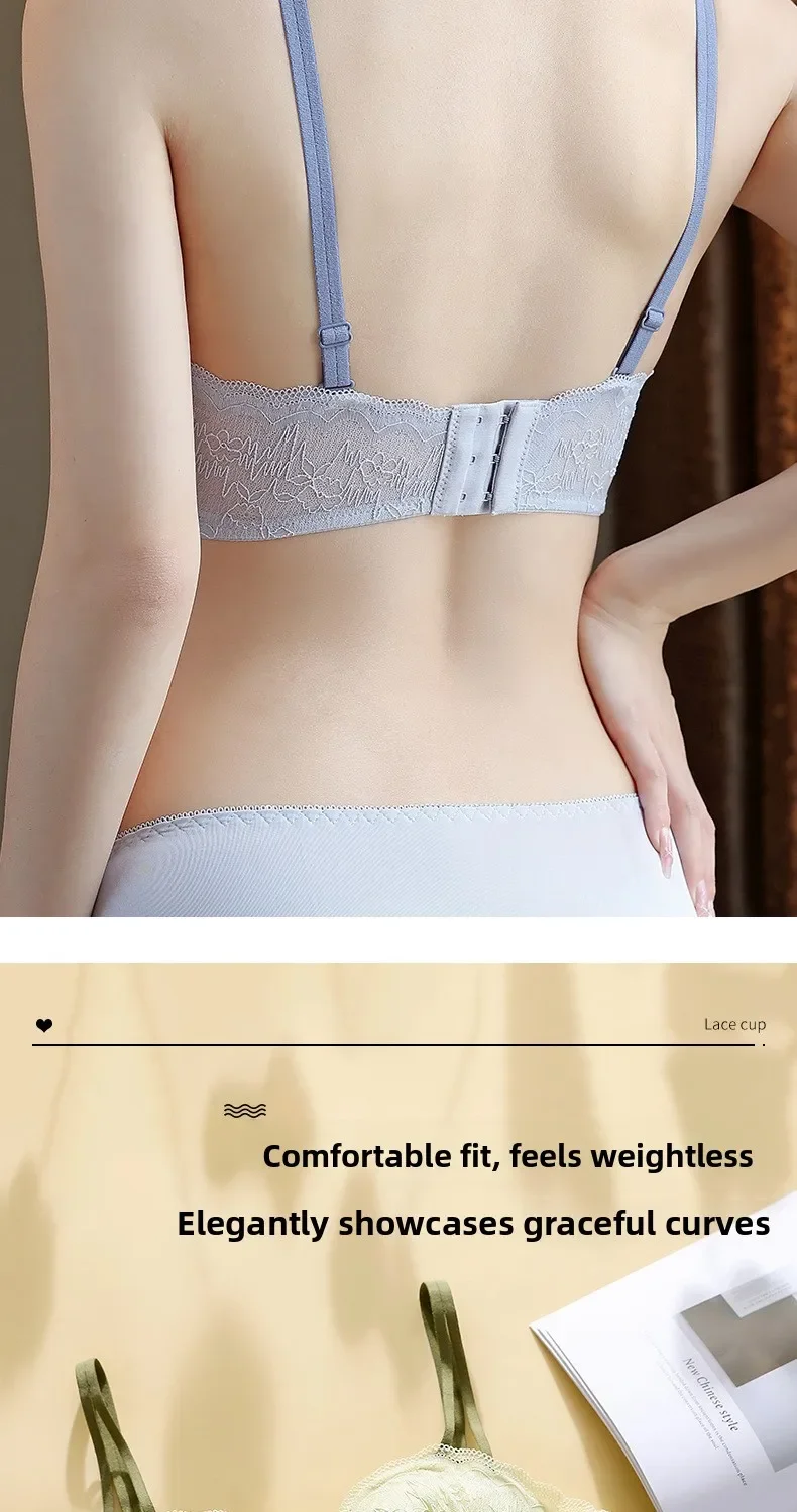 Sujetador de encaje KUCLUT sin aros, con realce, de tela de nailon cómoda para mujeres jóvenes, estilo Pure Desire, con efecto push-up y fruncido.