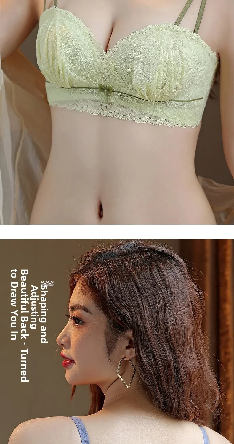 Sujetador de encaje KUCLUT sin aros, con realce, de tela de nailon cómoda para mujeres jóvenes, estilo Pure Desire, con efecto push-up y fruncido.