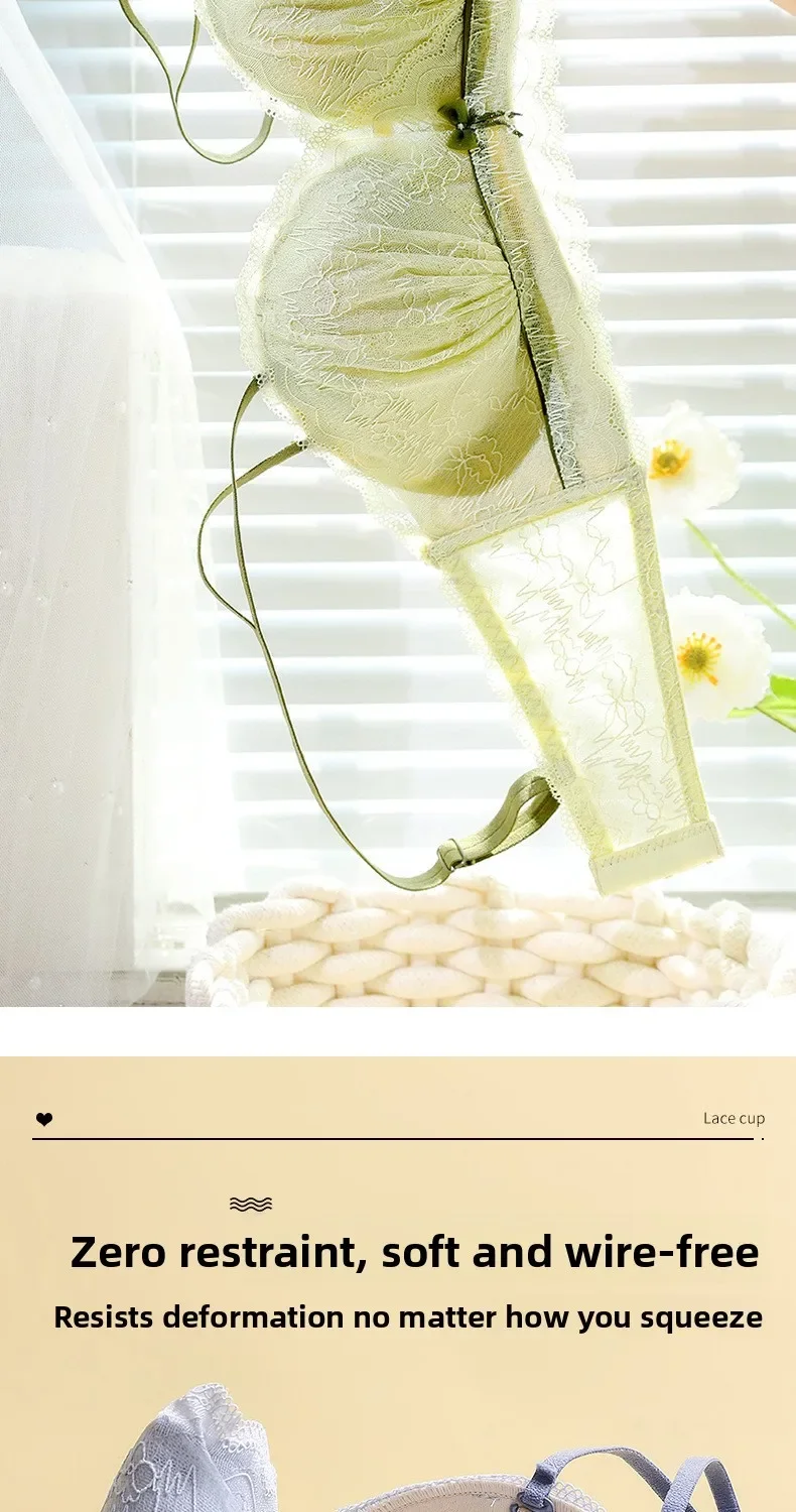 Sujetador de encaje KUCLUT sin aros, con realce, de tela de nailon cómoda para mujeres jóvenes, estilo Pure Desire, con efecto push-up y fruncido.