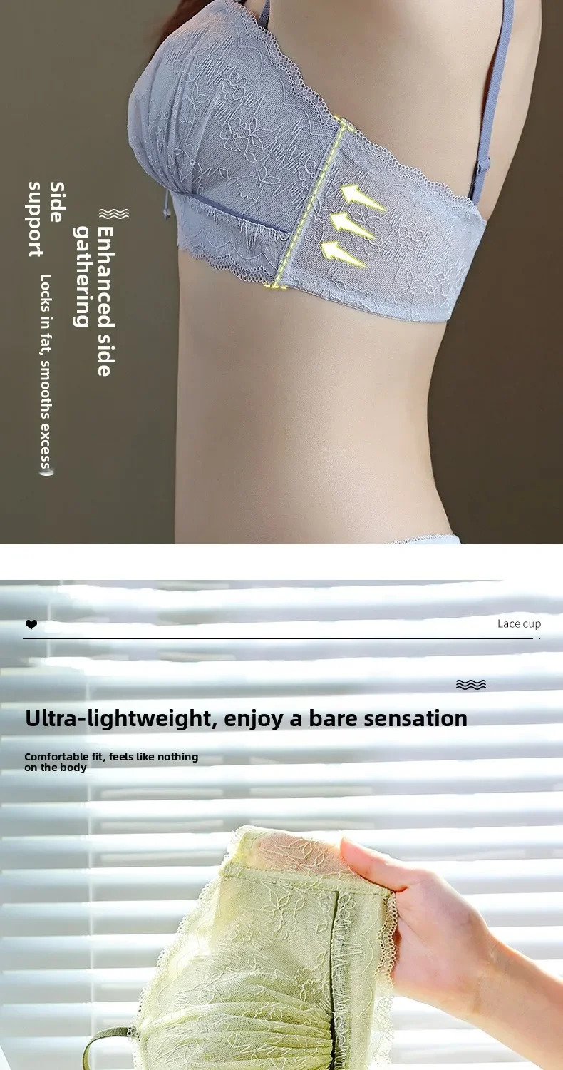 Sujetador de encaje KUCLUT sin aros, con realce, de tela de nailon cómoda para mujeres jóvenes, estilo Pure Desire, con efecto push-up y fruncido.