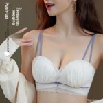 Sujetador de encaje KUCLUT sin aros, con realce, de tela de nailon cómoda para mujeres jóvenes, estilo Pure Desire, con efecto push-up y fruncido.