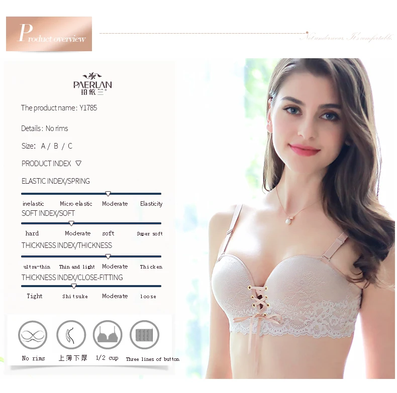 PAERLAN-Sujetador de encaje Sexy para mujer, vestido de media Copa, pecho pequeño, Push-up, lencería con cordón, 1/2 PAERLAN-Sujetador de encaje Sexy para mujer, vestido de media Copa, pecho pequeño, Push-up, lencería con cordón, 1/2