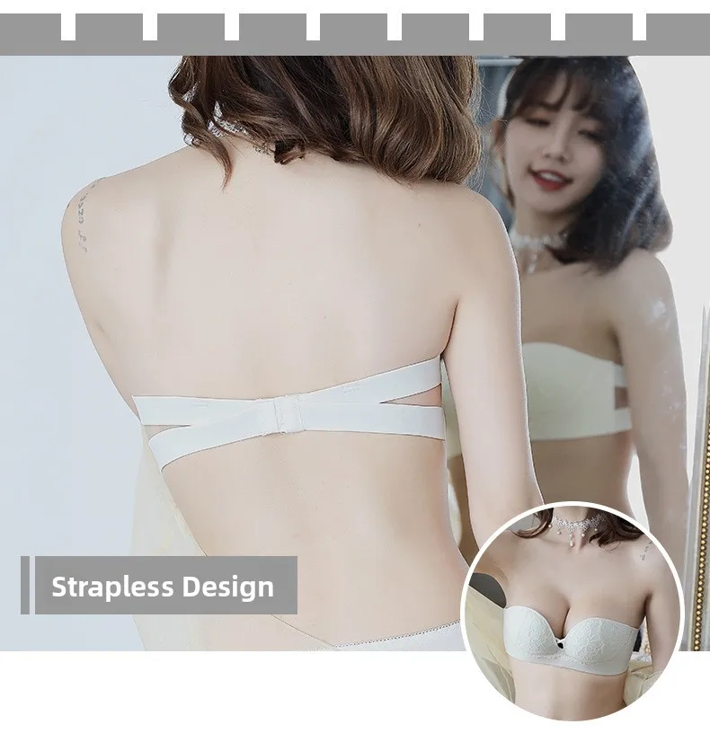 Bralette de encaje sin tirantes para mujer, para busto pequeño, sin tirantes, diseño en forma de U, con aros de acero con mem... Bralette de encaje sin tirantes para mujer, para busto pequeño, sin tirantes, diseño en forma de U, con aros de acero con mem...