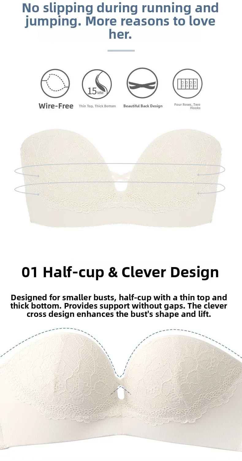 Bralette de encaje sin tirantes para mujer, para busto pequeño, sin tirantes, diseño en forma de U, con aros de acero con mem... Bralette de encaje sin tirantes para mujer, para busto pequeño, sin tirantes, diseño en forma de U, con aros de acero con mem...