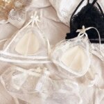 Sujetador de encaje fino bordado estilo francés con copas triangulares sin aros, diseño elegante en forma de U para senos caí... - Imagen 2