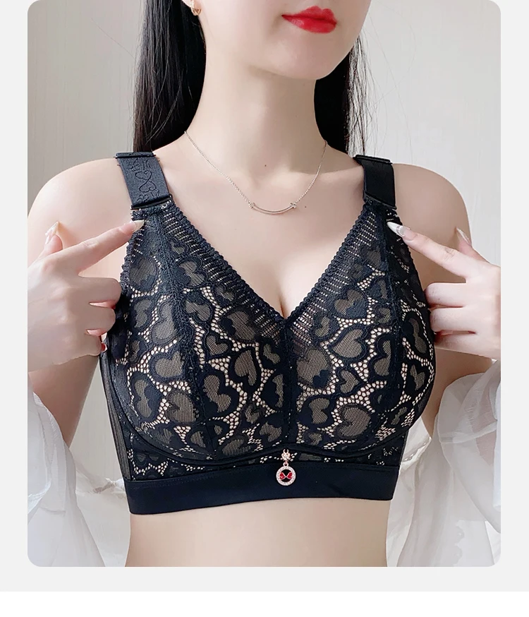 Ropa interior Sexy de talla grande 120EFG para mujer, ropa interior ultrafina y transpirable con copa completa de encaje y flores, antihundimiento por gravedad