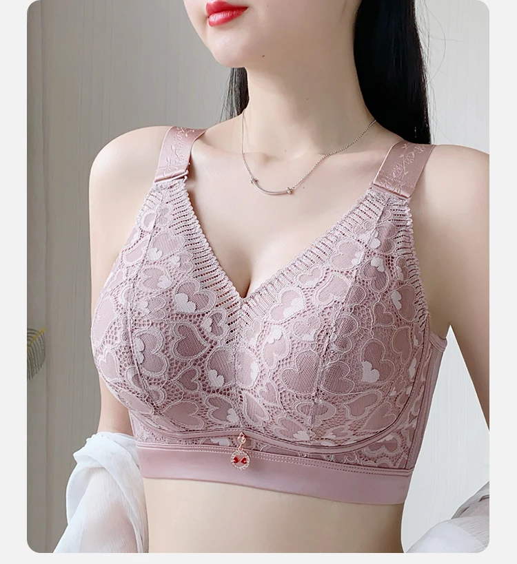 Ropa interior Sexy de talla grande 120EFG para mujer, ropa interior ultrafina y transpirable con copa completa de encaje y flores, antihundimiento por gravedad