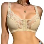 Sujetador de encaje con abertura frontal y hebilla, copa fina sin aros para adolescentes, diseño de tirantes fijos para estud... - Imagen 5