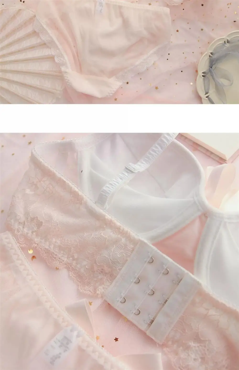 Conjunto de sujetador inalámbrico de encaje estilo dulce para mujer, ropa interior fruncida, suave y linda, sexy, de puro des...