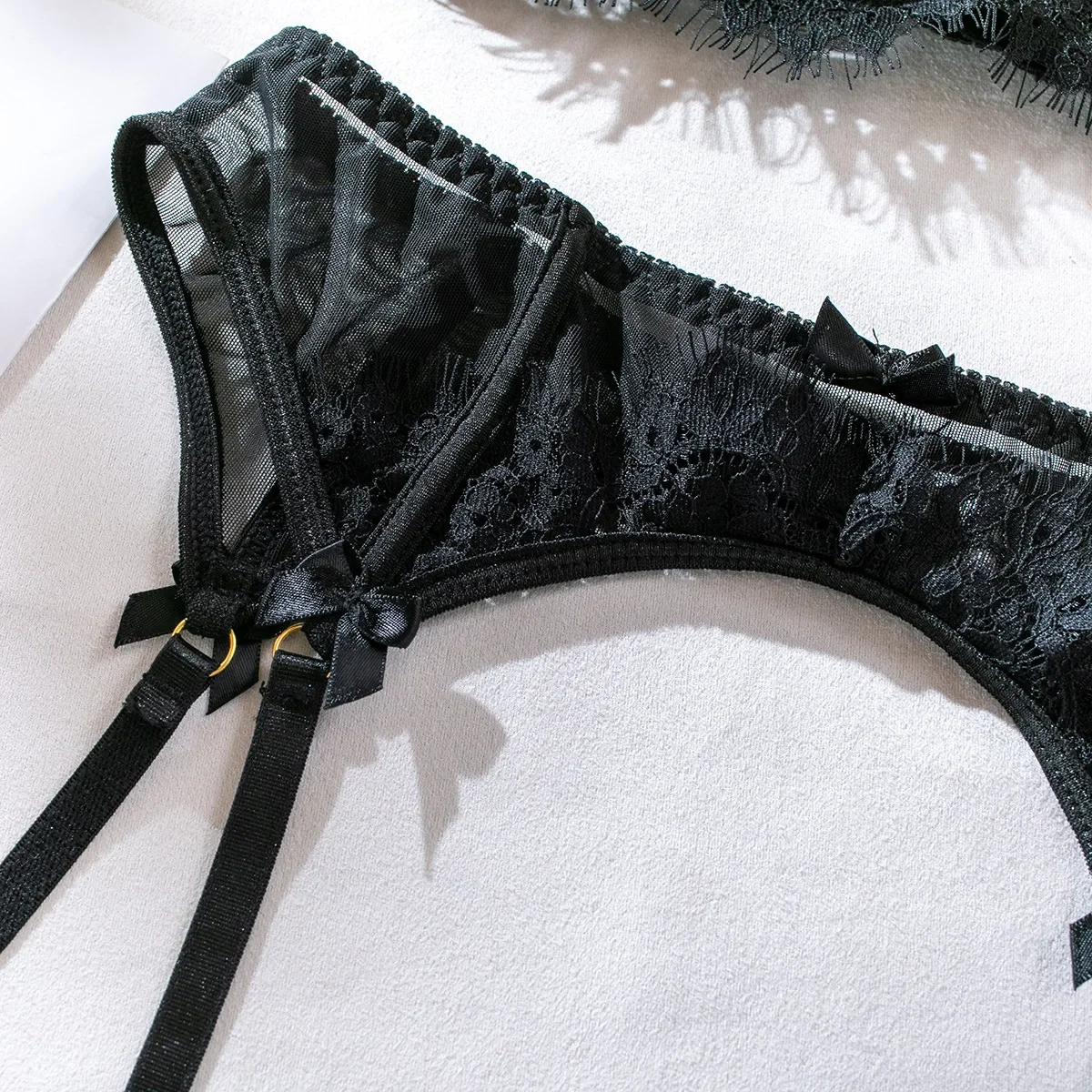 Tornova-Conjunto de lencería Sexy de 4 piezas para mujer, ropa interior calada de encaje de Color sólido con realce, perspectiva Sexy de malla y encaje, nuevo Tornova-Conjunto de lencería Sexy de 4 piezas para mujer, ropa interior calada de encaje de Color sólido con realce, perspectiva Sexy de malla y encaje, nuevo