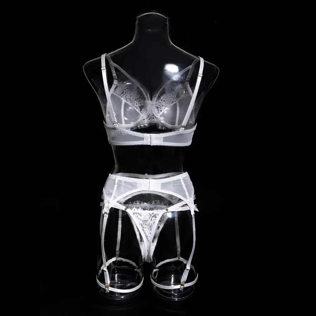 Tornova-Conjunto de lencería Sexy de 4 piezas para mujer, ropa interior calada de encaje de Color sólido con realce, perspectiva Sexy de malla y encaje, nuevo Tornova-Conjunto de lencería Sexy de 4 piezas para mujer, ropa interior calada de encaje de Color sólido con realce, perspectiva Sexy de malla y encaje, nuevo