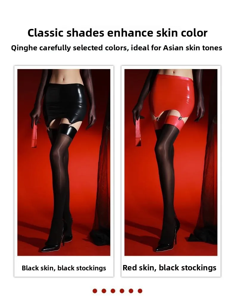 Medias largas sexys con brillo aceitoso para mujer, minifalda con clip para liguero, calcetines de tubo alto que realzan los ...