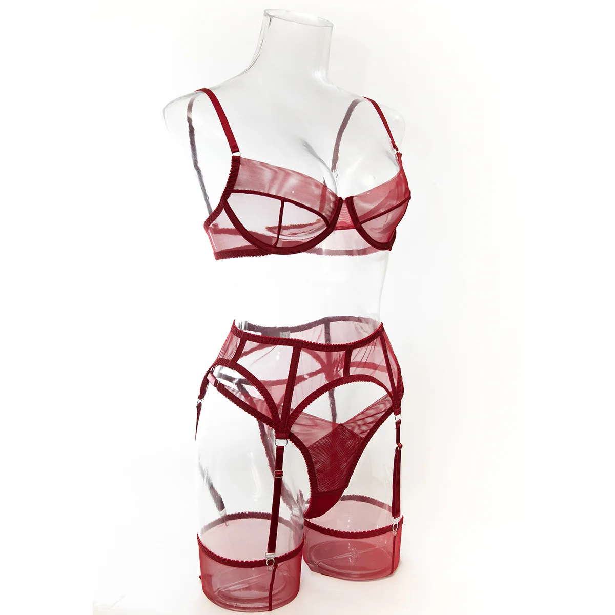 Conjunto de lencería de 4 piezas para mujer de poliéster