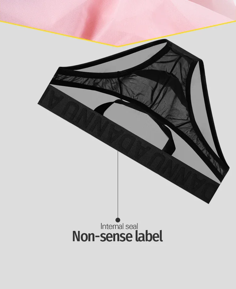 Ropa interior sexy para hombre, de tiro bajo, con tejido de malla transparente y cinturilla con estampado de motivos chinos, tanga transpirable para uso diario y nocturno.