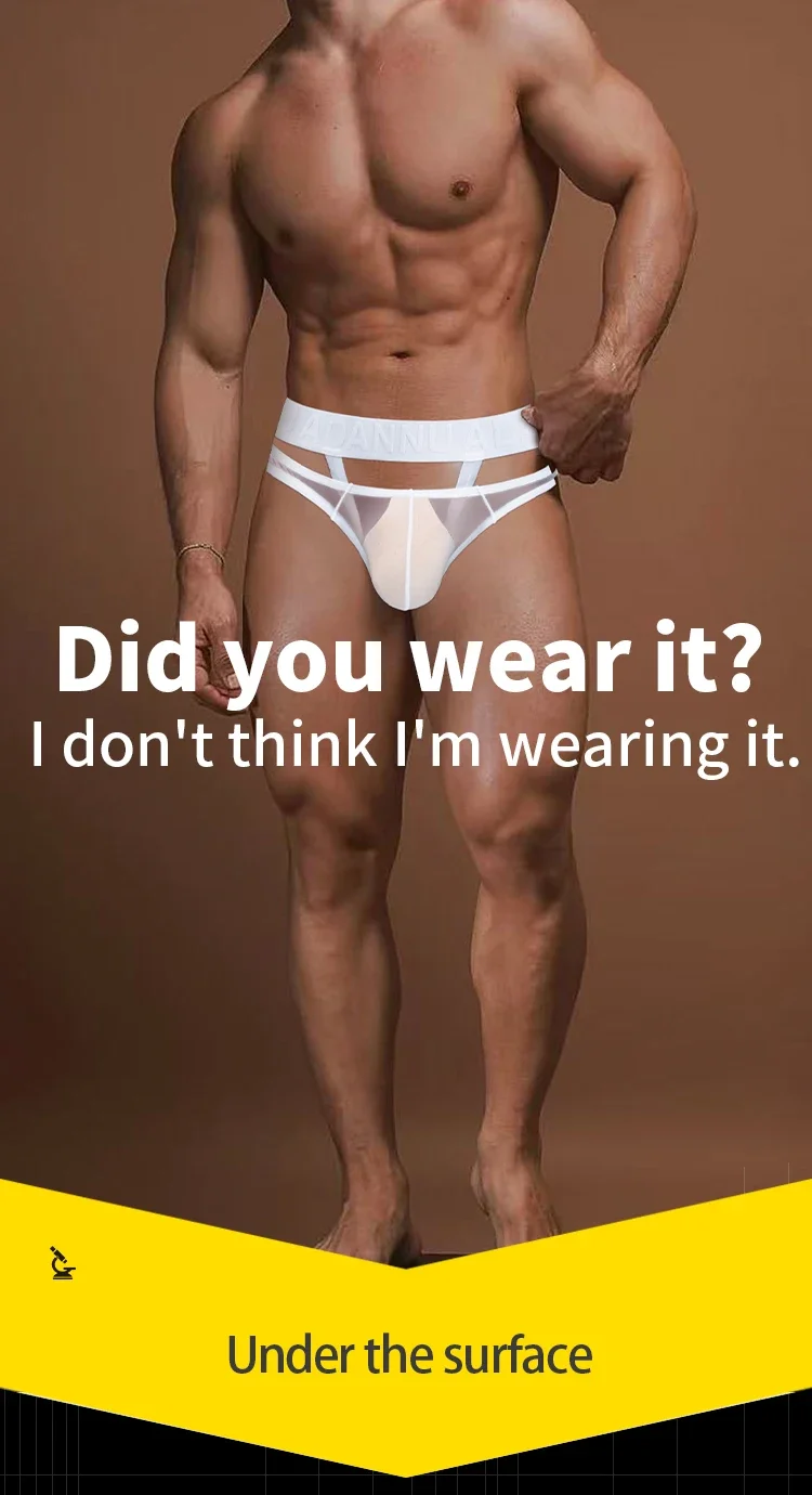 Ropa interior sexy para hombre, de tiro bajo, con tejido de malla transparente y cinturilla con estampado de motivos chinos, tanga transpirable para uso diario y nocturno.