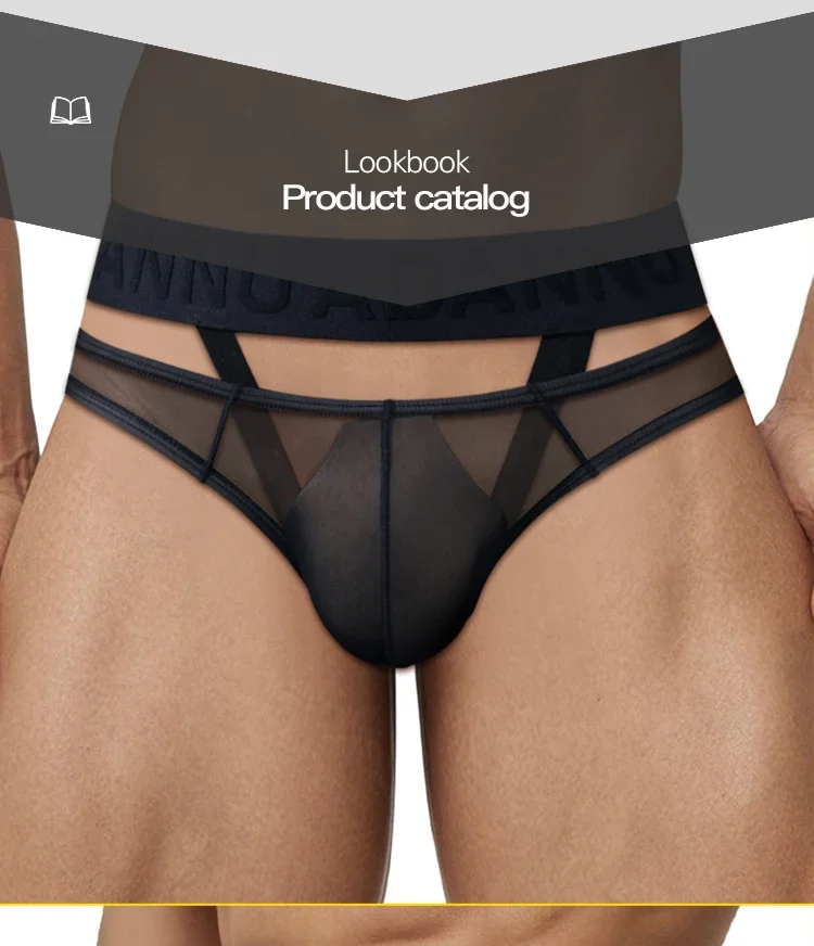 Ropa interior sexy para hombre, de tiro bajo, con tejido de malla transparente y cinturilla con estampado de motivos chinos, tanga transpirable para uso diario y nocturno.