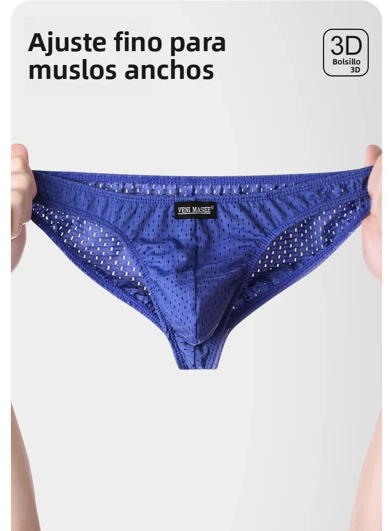 Calzoncillos Triangulares de Hombre, Cintura Baja, Corte en U, Sexy, de Seda Helada, con Malla Transpirable, Cómodos, Juvenil...