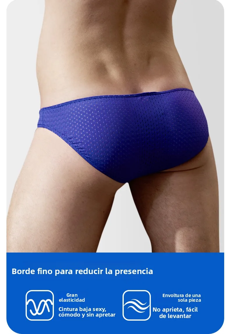 Calzoncillos Triangulares de Hombre, Cintura Baja, Corte en U, Sexy, de Seda Helada, con Malla Transpirable, Cómodos, Juvenil...