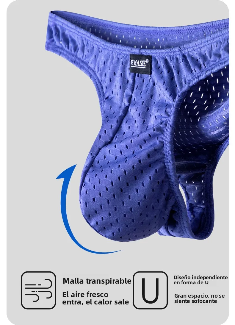 Calzoncillos Triangulares de Hombre, Cintura Baja, Corte en U, Sexy, de Seda Helada, con Malla Transpirable, Cómodos, Juvenil...