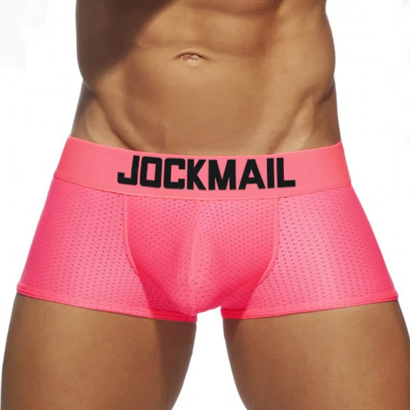 Jockmail-bóxer de malla de secado rápido para hombre, ropa interior de seda de hielo, transpirable, para jóvenes, lencería Sexy de marca de moda