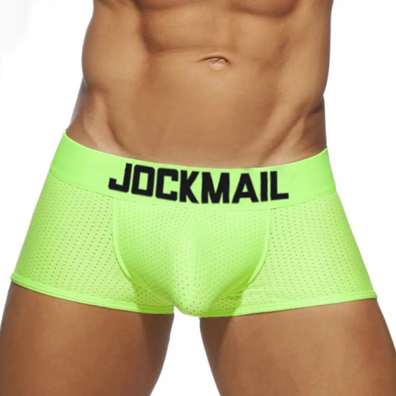 Jockmail-bóxer de malla de secado rápido para hombre, ropa interior de seda de hielo, transpirable, para jóvenes, lencería Sexy de marca de moda