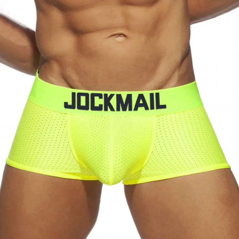 Jockmail-bóxer de malla de secado rápido para hombre, ropa interior de seda de hielo, transpirable, para jóvenes, lencería Sexy de marca de moda