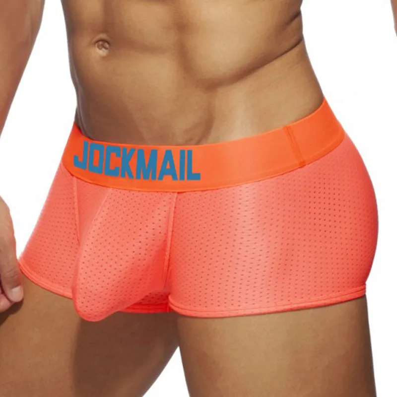Jockmail-bóxer de malla de secado rápido para hombre, ropa interior de seda de hielo, transpirable, para jóvenes, lencería Sexy de marca de moda