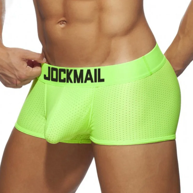 Jockmail-bóxer de malla de secado rápido para hombre, ropa interior de seda de hielo, transpirable, para jóvenes, lencería Sexy de marca de moda