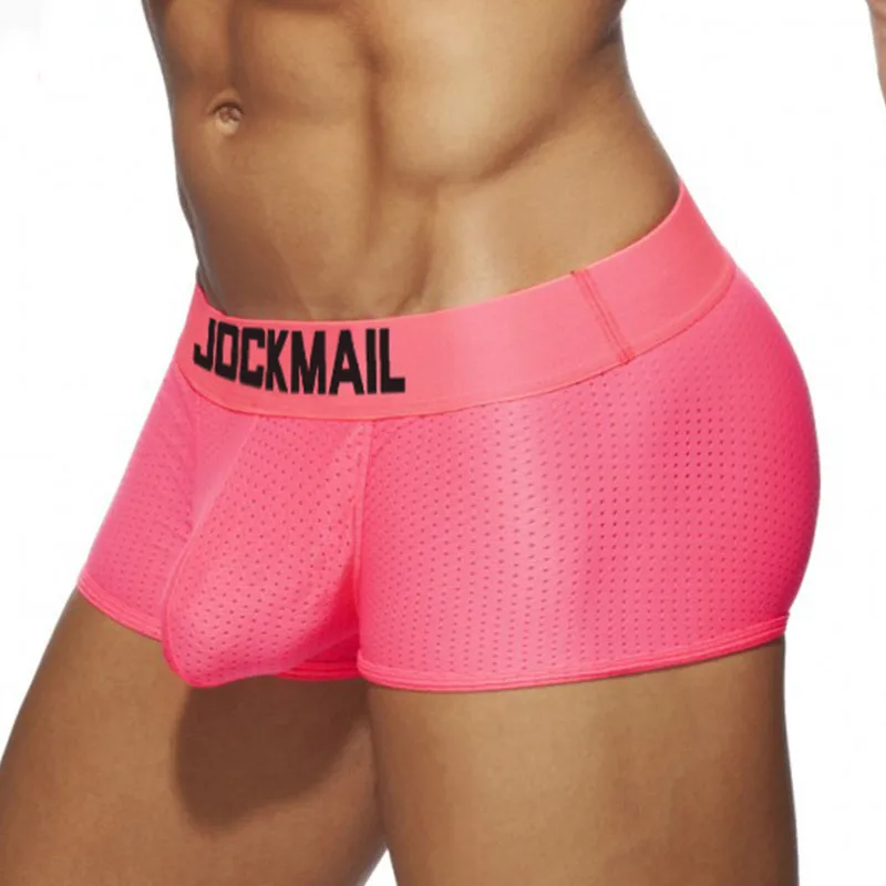 Jockmail-bóxer de malla de secado rápido para hombre, ropa interior de seda de hielo, transpirable, para jóvenes, lencería Sexy de marca de moda