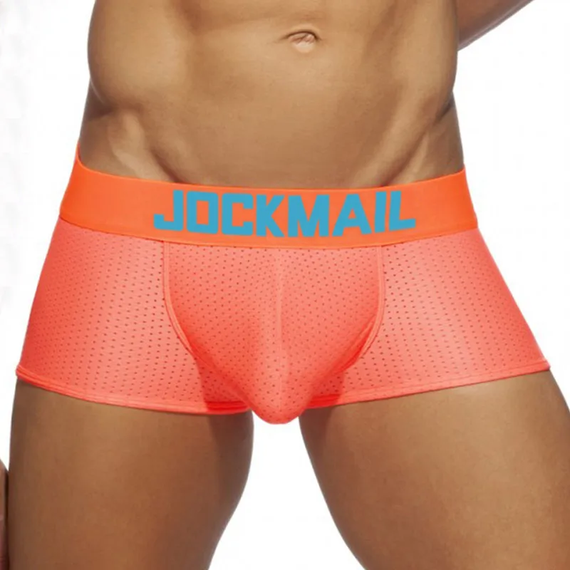 Jockmail-bóxer de malla de secado rápido para hombre, ropa interior de seda de hielo, transpirable, para jóvenes, lencería Sexy de marca de moda